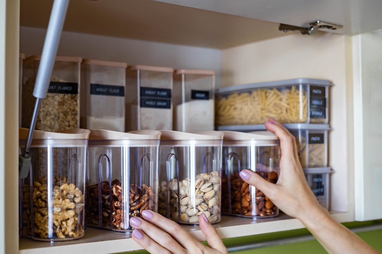 Organic nuts stored in airtight jars